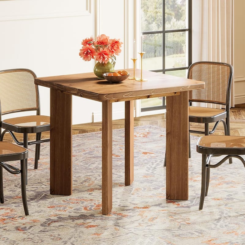 31.5-Inch Solid Wood Square Dining Table with Sturdy Legs for Dinner - Brown