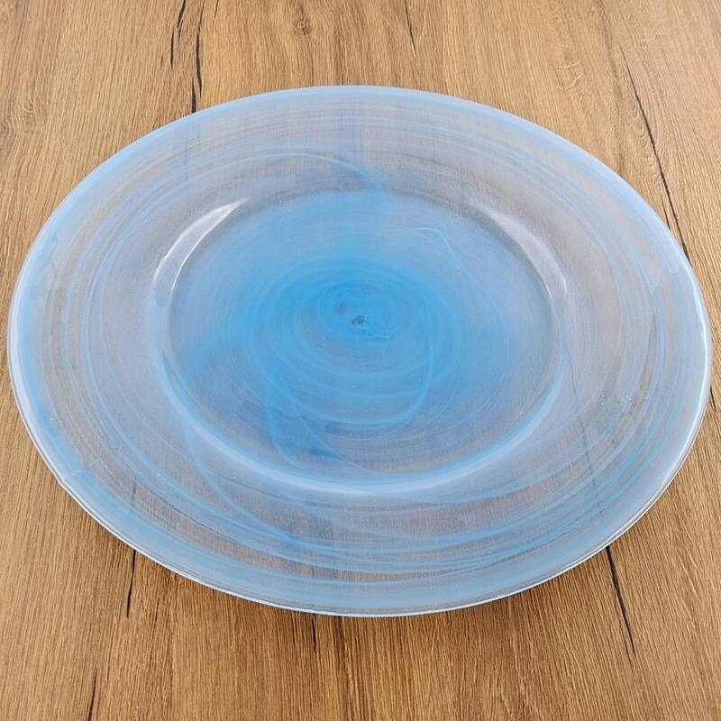 13" Aqua Charger Plate with Marbleized Alabaster Swirl Finish Ideal for Dinner Parties or Weddings