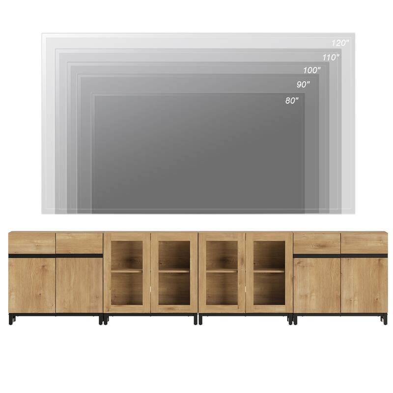 Modern Dresser with Adjustable Shelves, 4 in 1 Chest with Glass Doors, Closet Organizers and Storage Cabinet for Bedroom