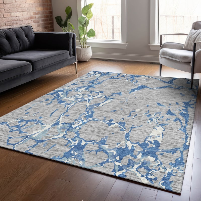 Machine Washable Indoor/ Outdoor Abstract Camo Chantille Rug - Gray - 9' x 12'