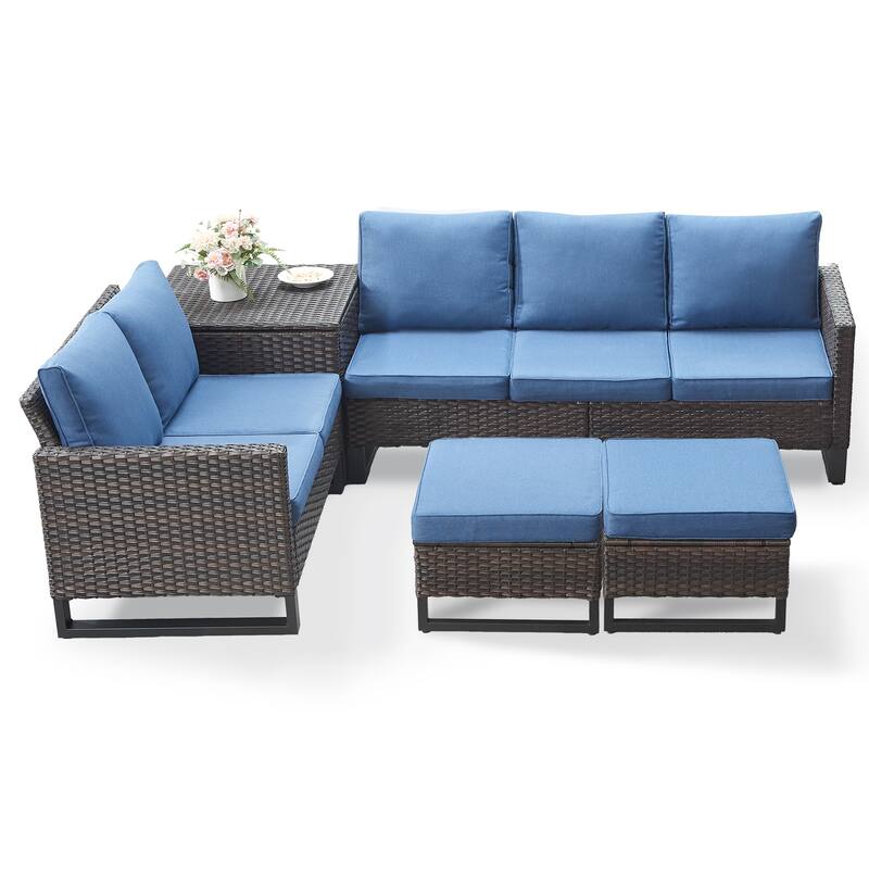 Gymojoy 5 Person All-Weather Wicker Outdoor Patio Sofa Set With Cushions And Ottoman