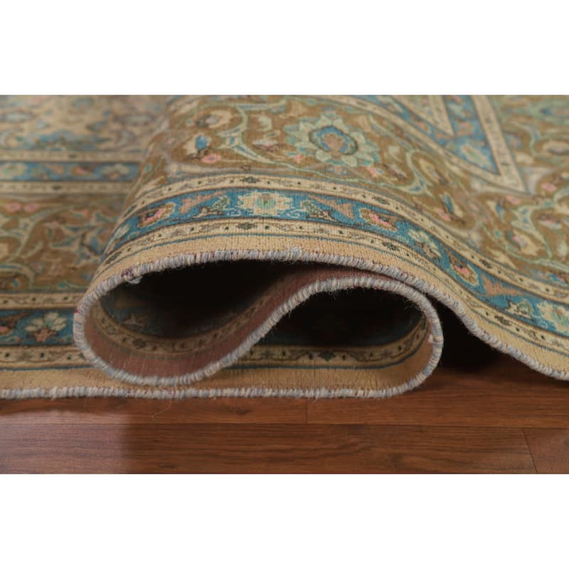 Floral Mashad Persian Antique Area Rug Hand-knotted Wool Carpet - 9'8" x 12'11"