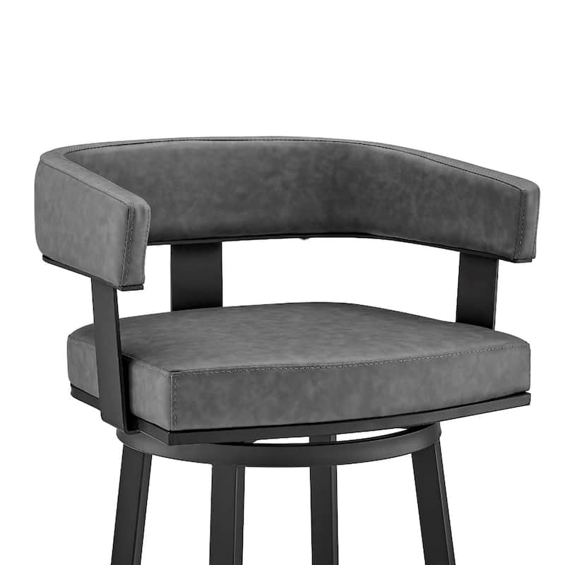 26" Modern Faux Leather Seat Counter Height Swivel Bar Stool with Low Back Arms and Footrest - 34”H x 22”W x 20”D