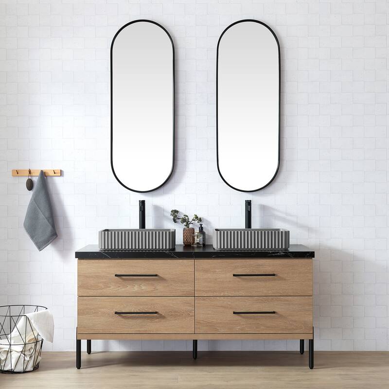Trento Bath Vanity, Sintered Stone Top with Concrete Sink without Mirror