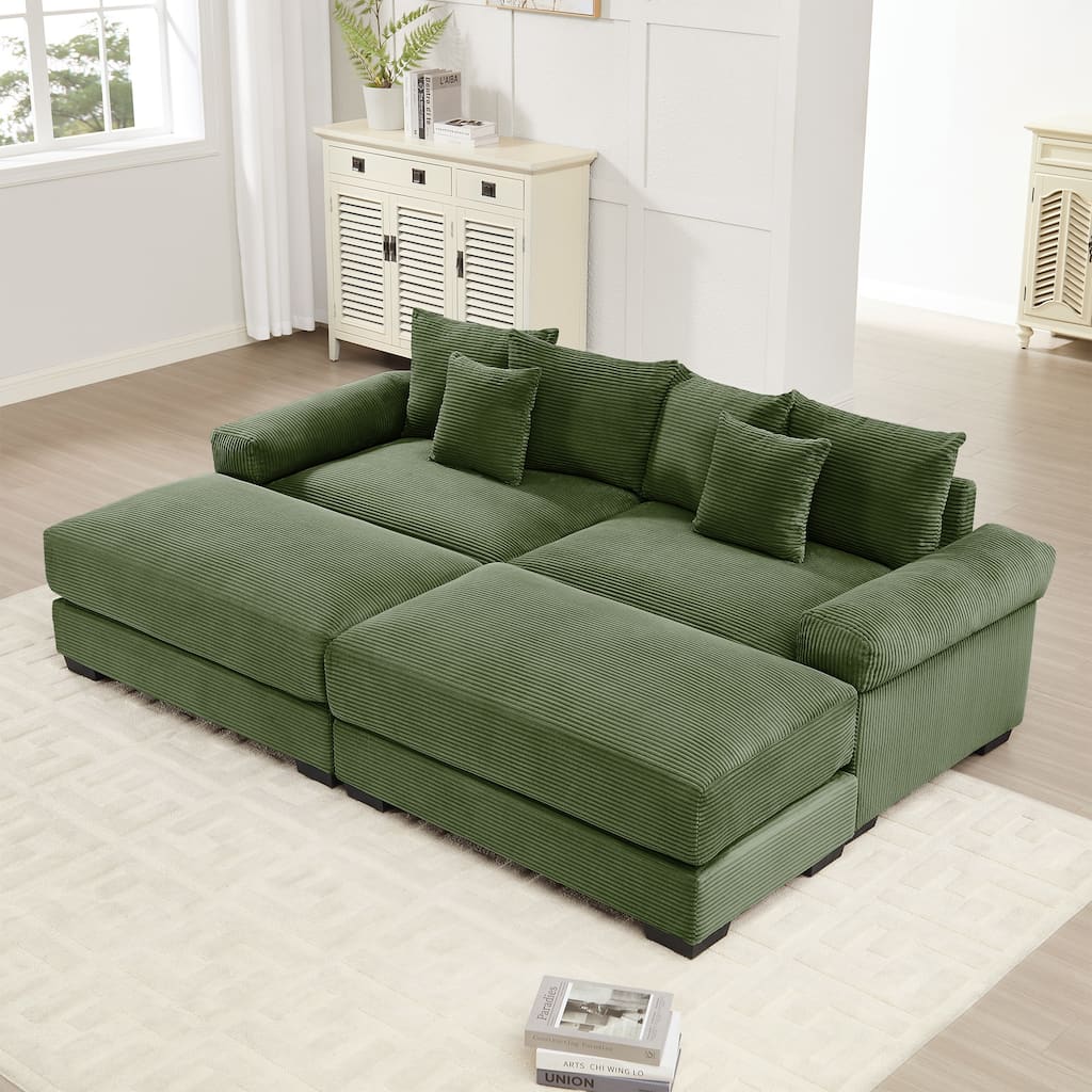 GDFStudio - Corduroy 2-Seater 92" Cloud Modular Sectional Couch with 2 Ottomans
