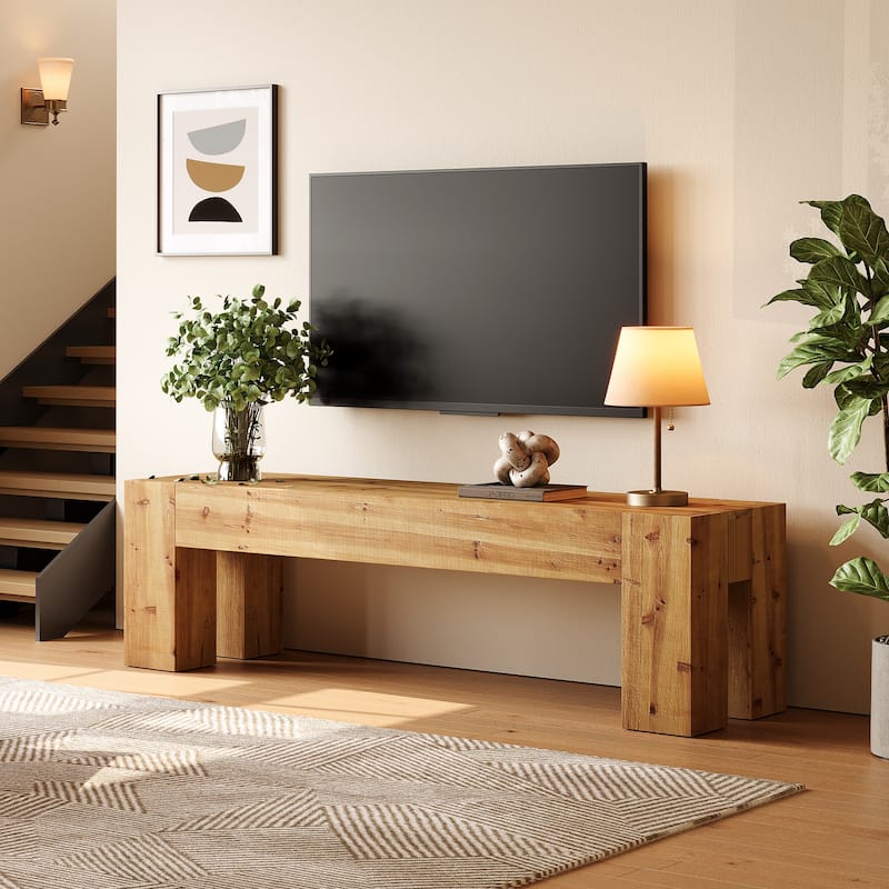 Solid Wood TV Stand, 63" Rustic Extra Long Media TV Consoles Table