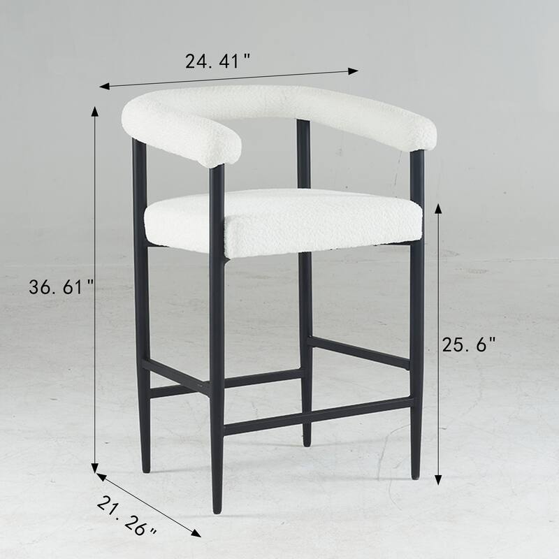 Upholstered Bar Stools, Fabric Counter Height Chairs with Metal Frame & Armrests Kitchen Island Bar Chairs Set of 2