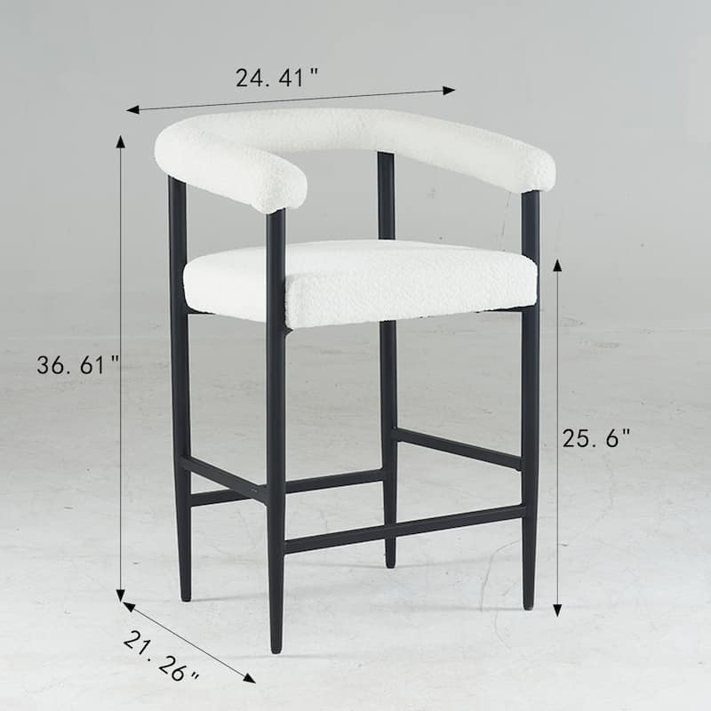 Upholstered Bar Stools Set of 2, Fabric Counter Height Chairs with Metal Frame, Kitchen Island Chairs with Armrests