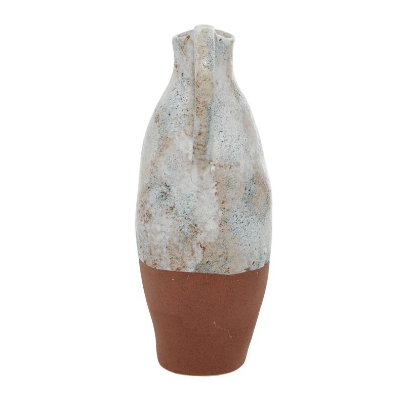 Ceramic Handmade Decorative Vase with Terracotta Accents - White - Roche River Decor