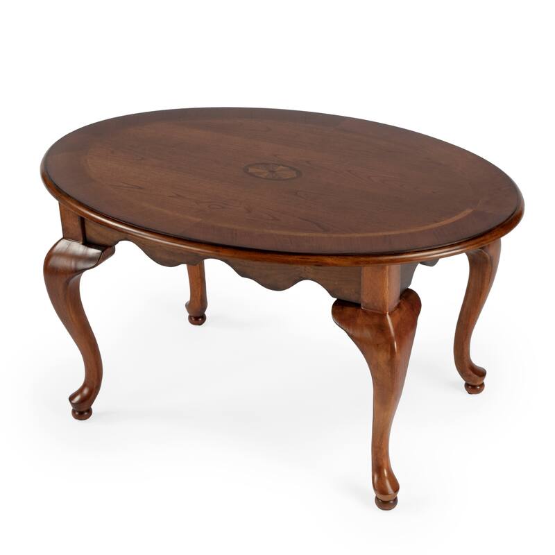 Handmade Butler Grace 3012101 Olive Ash Burl Varnished MDF Wood Oval Cocktail Table (China) - Medium Brown
