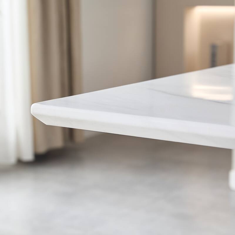 69.30 Inch Rectangular Dining Table, Modern Simple, Marble Tabletop, MDF Tabletop, Suitable For 4-6 People - Silver+White