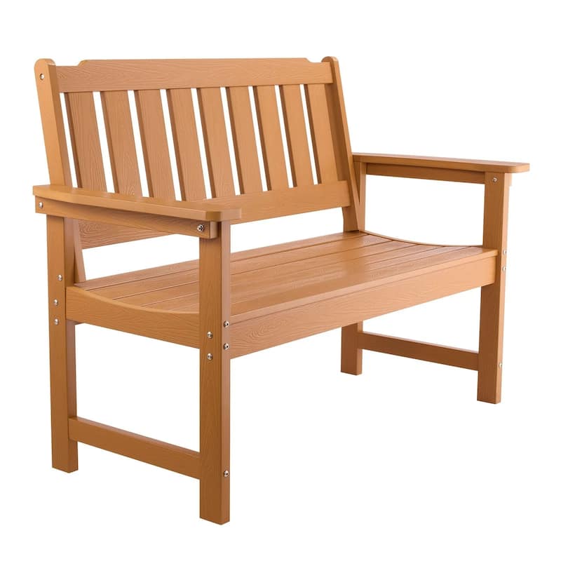 Natural Curved Design Weatherproof Garden Bench with Slatted Seat and Armrests for Comfortable Seating - 50.5” x 24.4” x 36.6”