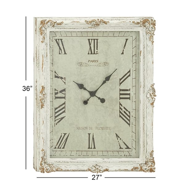 White Wooden Carved Acanthus Floral Wall Clock with Distressing