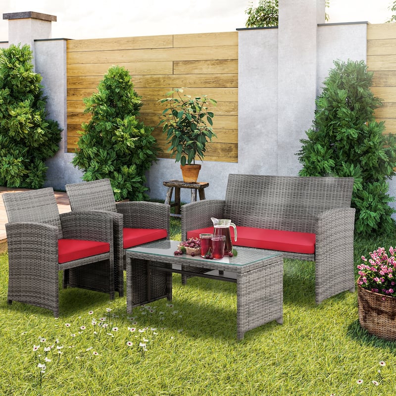 Futzca 4 Pieces Outdoor Patio Furniture Sets Conversation Sets Rattan Chair