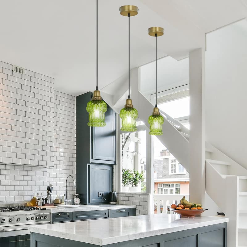 Baptiste River of Goods Purple/Yellow/Green and Gold Glass and Metal 4.5-Inch Pendant Light with Adjustable Hanging Cord