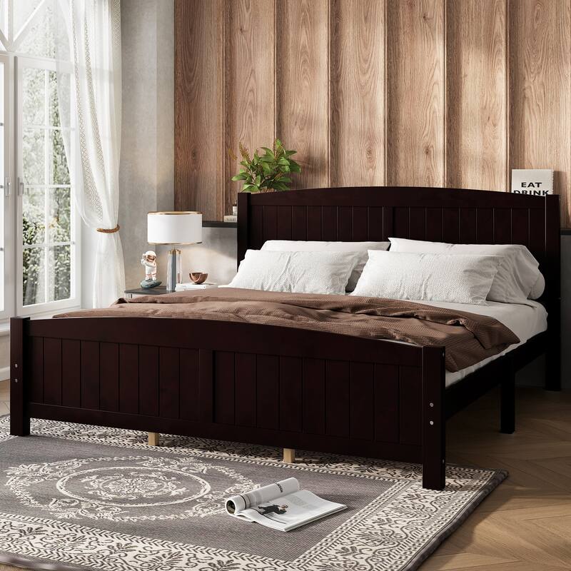 King/Queen/Full Size Platform Bed, Solid Wood Bed Frame with Support Slats, No Box Spring Needed, Sturdy Structure