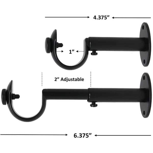 dimension image slide 5 of 7, Adjustable Solid Zinc Curtain Rod Bracket Wall Holder, Fits 1-inch Diameter Rod