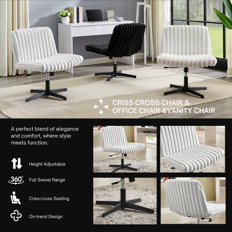 Adjustable Swivel Criss Cross Chair, Wide Seat Office Chair Vanity Chair