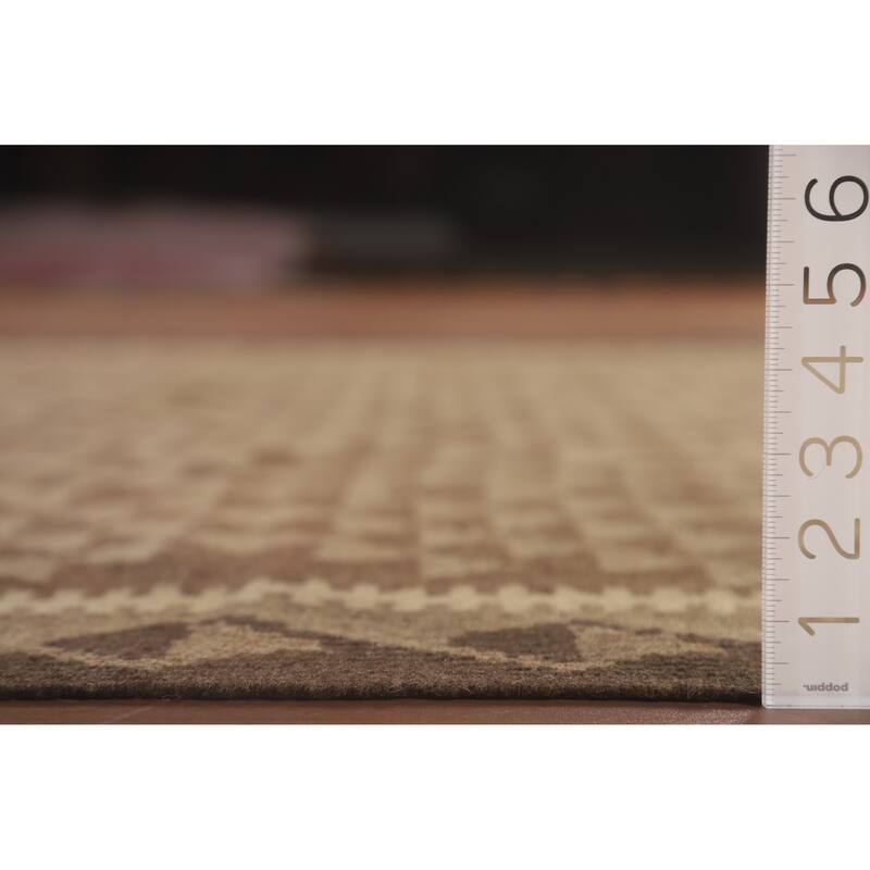 Hand Woven Oriental 100% Wool Carpet Southwestern Geometric Brown Kilim Area Rug - 9' 6'' X 6' 6''