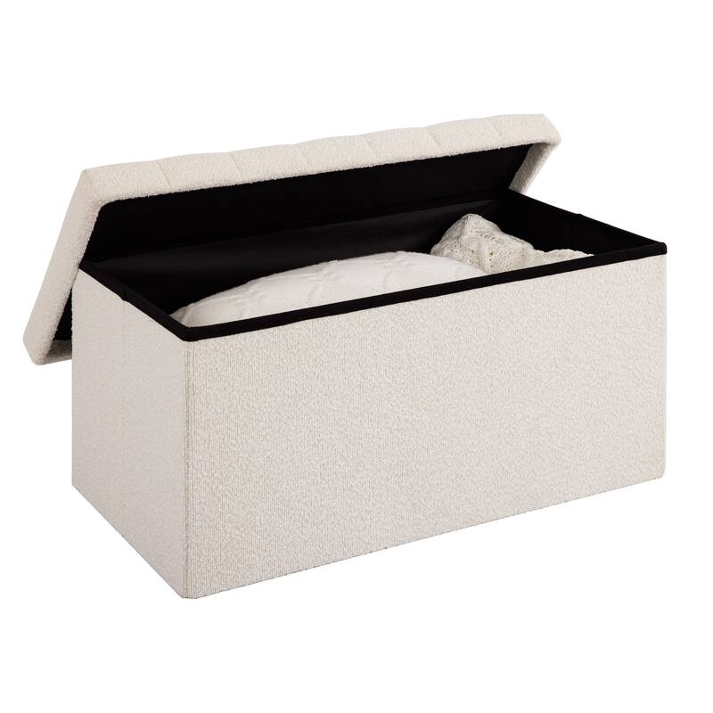 Seville Classics Storage Bench Ottoman, White Boucle - 30"W x 15.7H