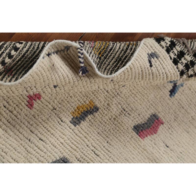 Earth Tone Moroccan Area Rug Hand-Knotted Beige Wool Carpet - 4'10"x 9'2"