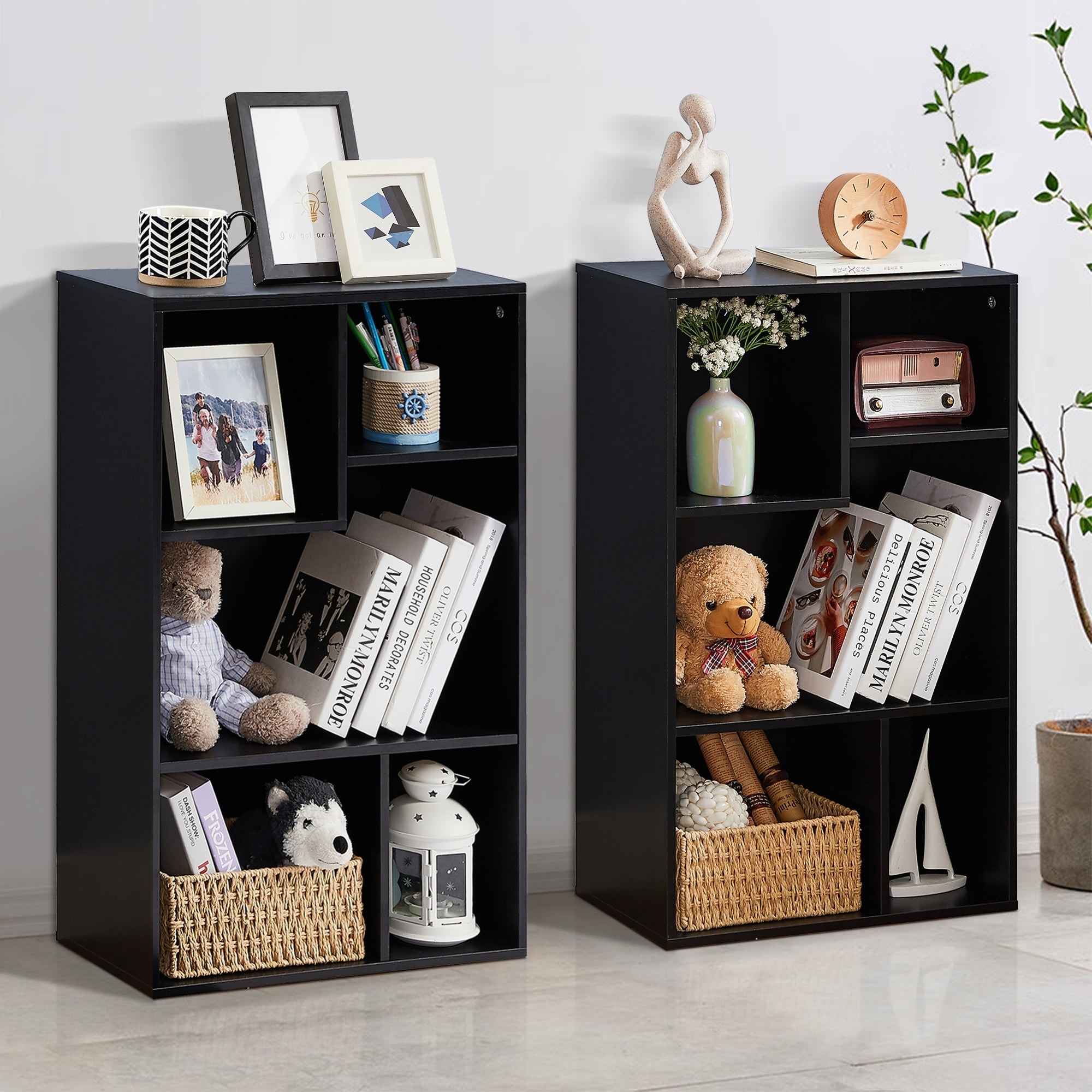 4 Tier Bookshelf, Set of 2 Tall Bookcase Shelf Storage Organizer