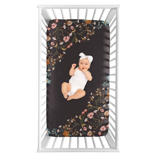 slide 2 of 4, Sweet Jojo Designs Boho Wildflower Vintage Floral Girl Photo Op Fitted Crib Sheet - Black Orange Bohemian Farmhouse Cottagecore