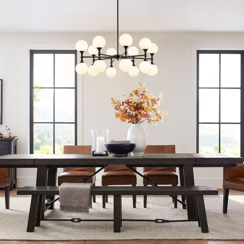 16-Light Modern Glam Linear Sputnik 2-Tiered Frosted Opal Glass Globe Bubble Chandelier for Living/Dining Room