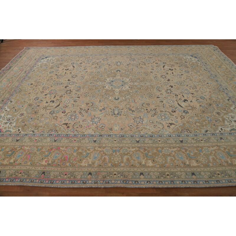 Traditional Mashad Persian Area Rug Hand-Knotted Wool Carpet - 9'7"x 12'3"