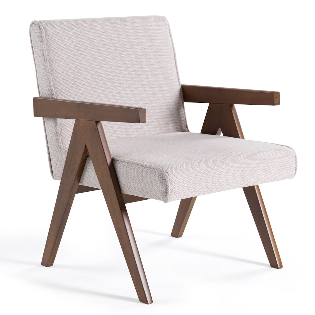 Cid Jose Accent Chair Set of 2, Beige Polyester, Walnut Brown Wood