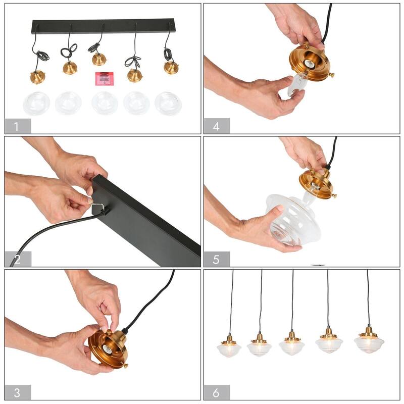 Modern 5-Light Black Gold Linear Chandeliers Kitchen Island Lights for Dining Room with Seeded Glass - 44'' L x 6.5'' W x 8'' H