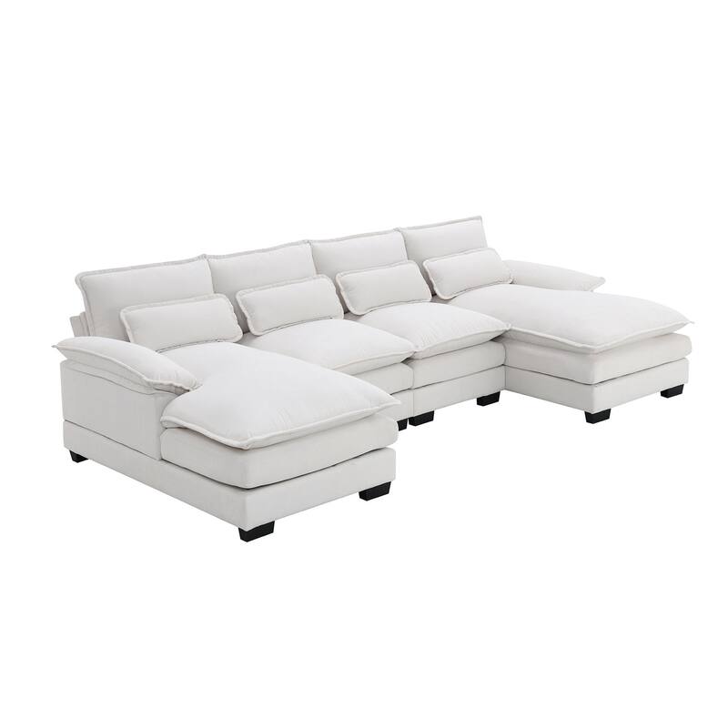 Merax Modern U-shaped Sectional Sofa with Waist Pillows, and Chaise Lounge