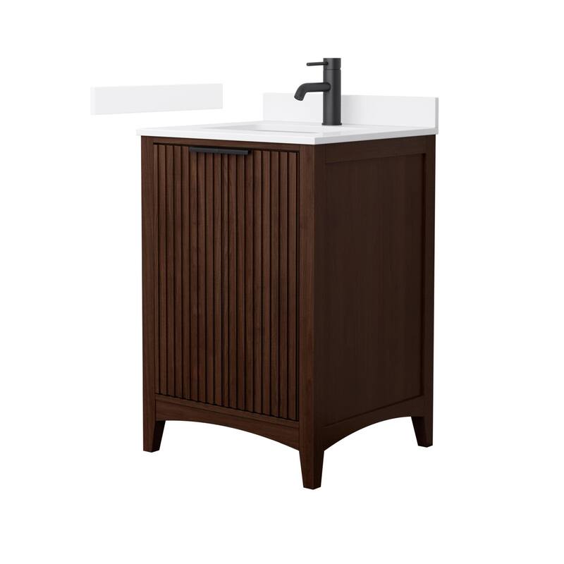 Wyndham Collection WCF9191-24S-QTZ-UNSMXX Palmilla 24" Free Standing - Dark Walnut / White Quartz Top / Matte Black