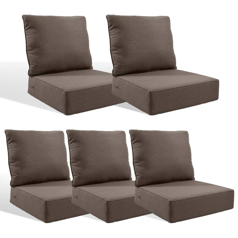 Pocassy 24x24x6 Inch Thick Cushions Pillows Set Indoor Outdoor Deep Seat Water & Fade Resistant - Grey Cushion - 5 Set Seat & Back Cushion
