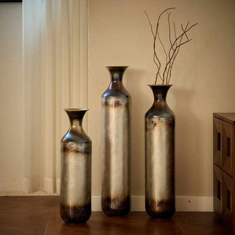 3-piece Floor Metal Vase Modern Large Glazed Metal Vase