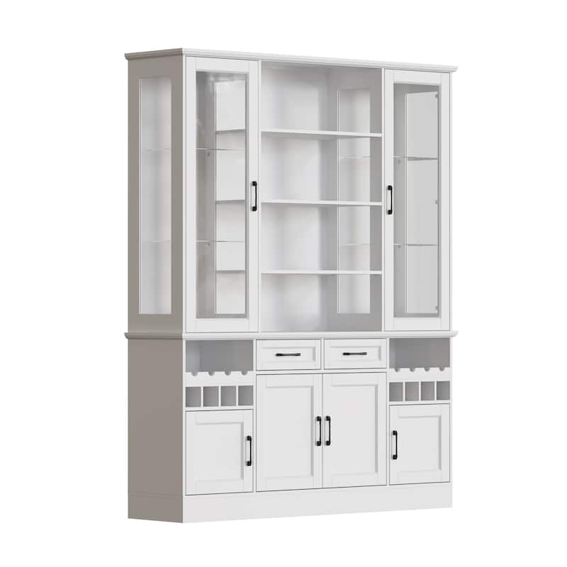 Display Cabinet with Glass Doors,Adjustable Shelving for Collectibles,Storage Cabinet Bookshelves,White