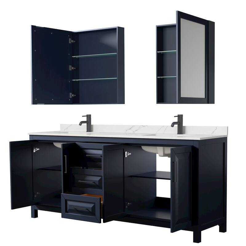 Daria 80-inch Double Vanity, Single Hole Quartz Top, Med Cabinets