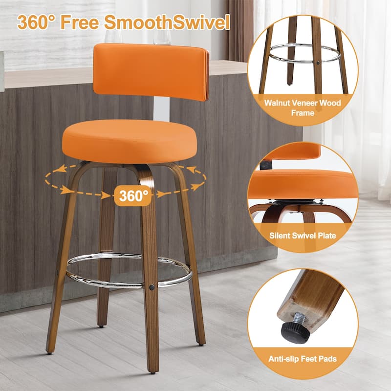 Upholstered Wood Swivel Bar/ Counter Stools, Set of 3