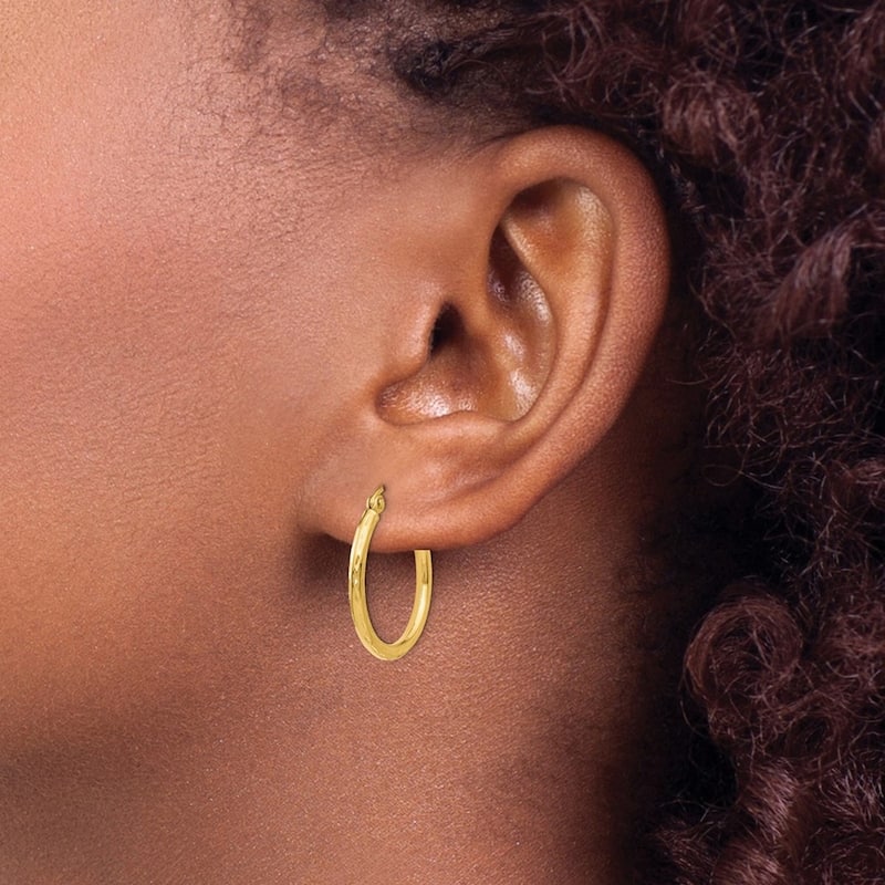 Curata 14k Yellow Gold Textured 2x24mm Classic Hoop Earrings
