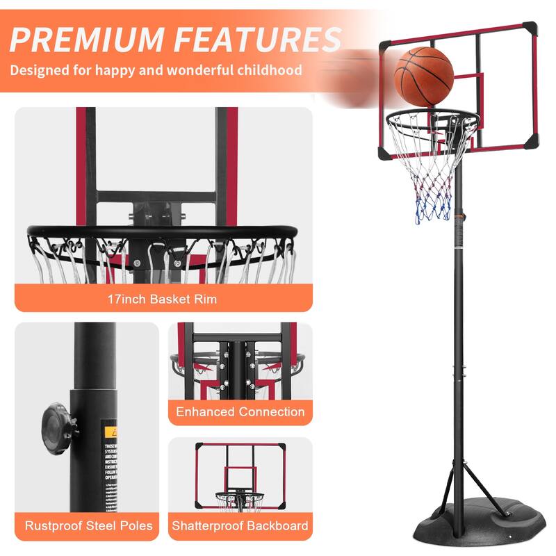 Anmytek Portable Basketball Hoop System with 32 Inch Backboard Adjustable Height Outdoor Indoor Basketball Goal with Wheels