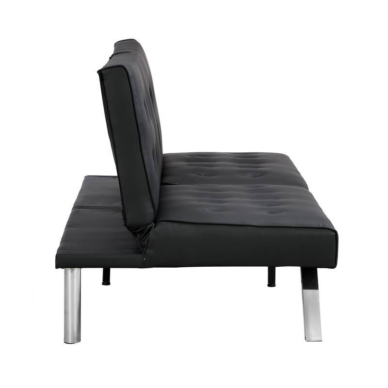 Multifunctional Black Leather Sofa Bed, 67x41x32 inches