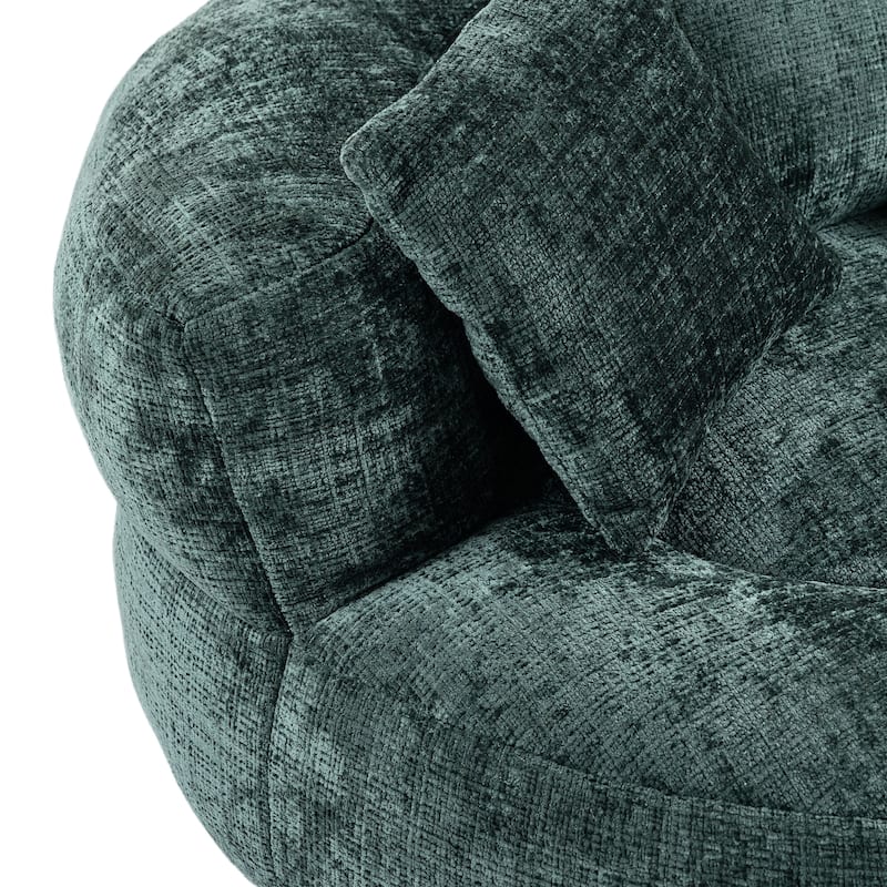 Chenille Oval Bean Bag Chair, Memory Foam Filling Lazy Sofa, Adults Lounge Chair with 3 Pillows & Semi-Wraparound Armrests