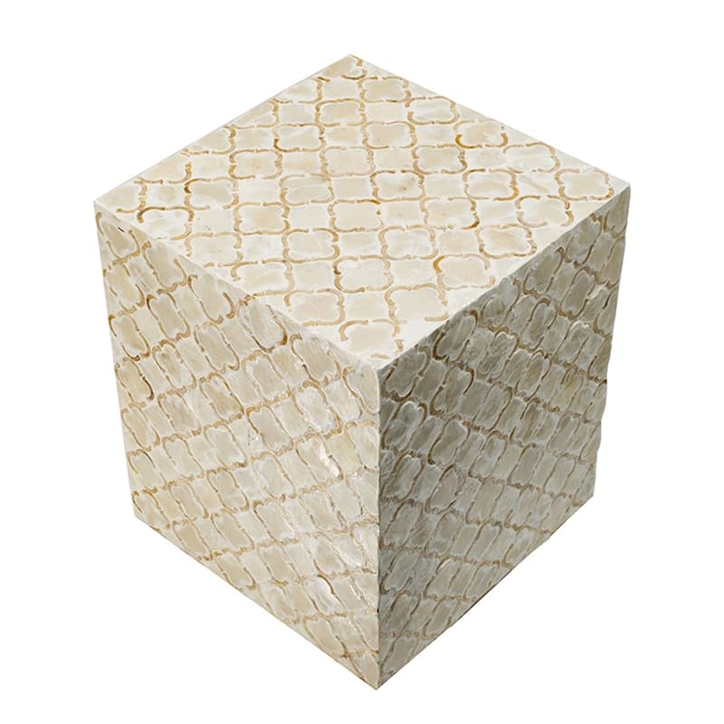 14x14x18" Square Capiz Stool, Cream