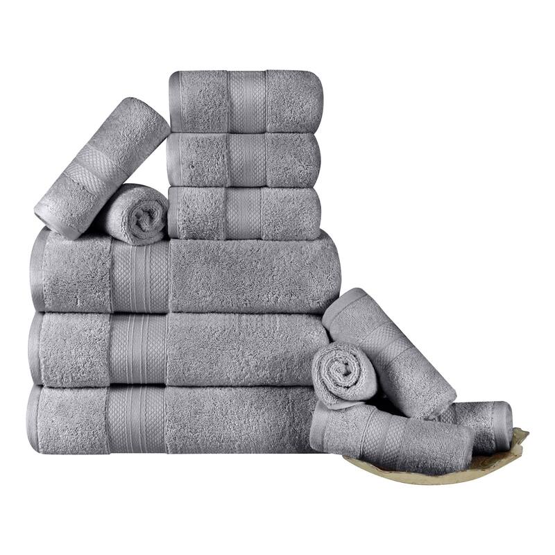 Superior Turkish Cotton 12 Piece Solid Plush Heavyweight Towel Set