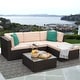 preview thumbnail 14 of 52, Homall 5 Pieces Patio Furniture Sets Outdoor Sectional Sofa Manual Weaving Rattan Beige/Blue