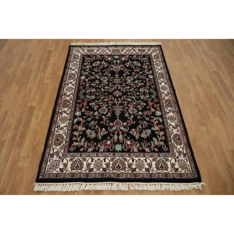 Hand Knotted Oriental 100% Wool Carpet Traditional All-Over Black Agra Area Rug - 6' 1'' X 4' 0''