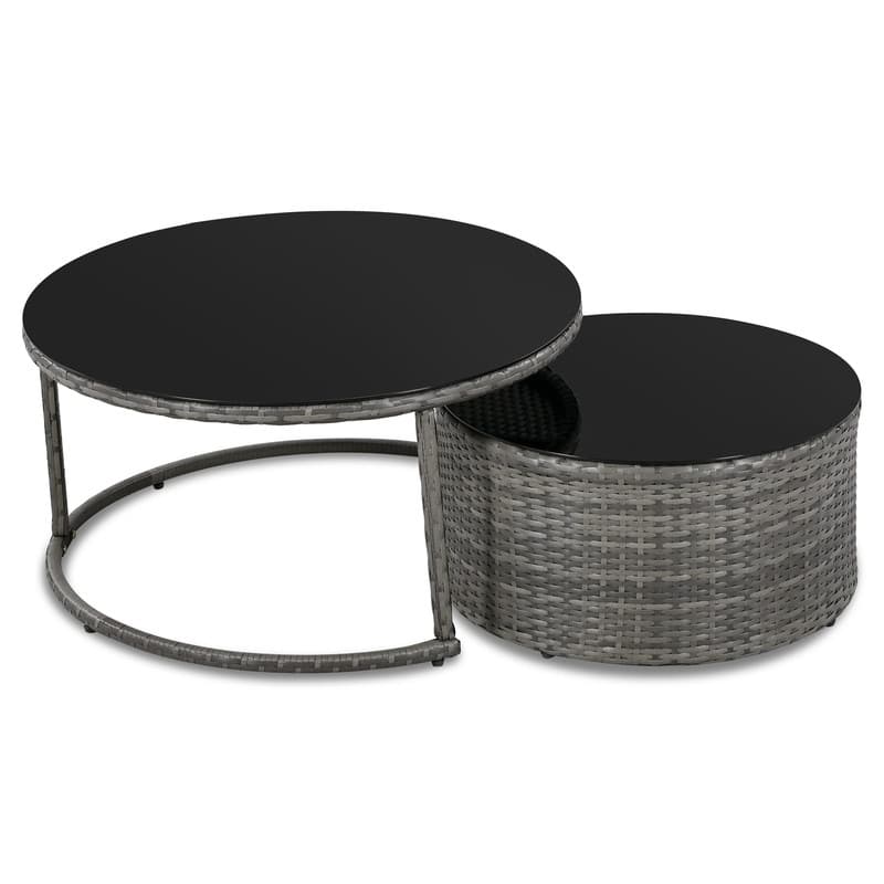 9-Piece Outdoor Half-Moon Patio Sofa Set, Wicker Sectional Sofa with Nesting Coffee Table, Rattan Conversation Set