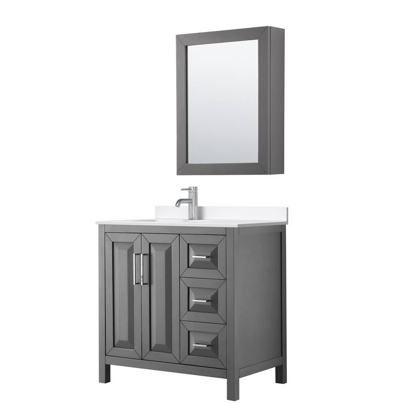 Wyndham Collection WCV252536S-QTZ-UNSMED Daria 36" Free Standing - Dark Gray / White Quartz Top / Polished Chrome