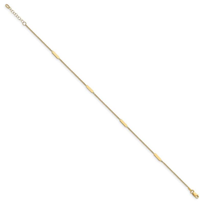 Curata 14k Yellow Gold Polished Bar Station With 1 In Ext. Anklet 10 Inch