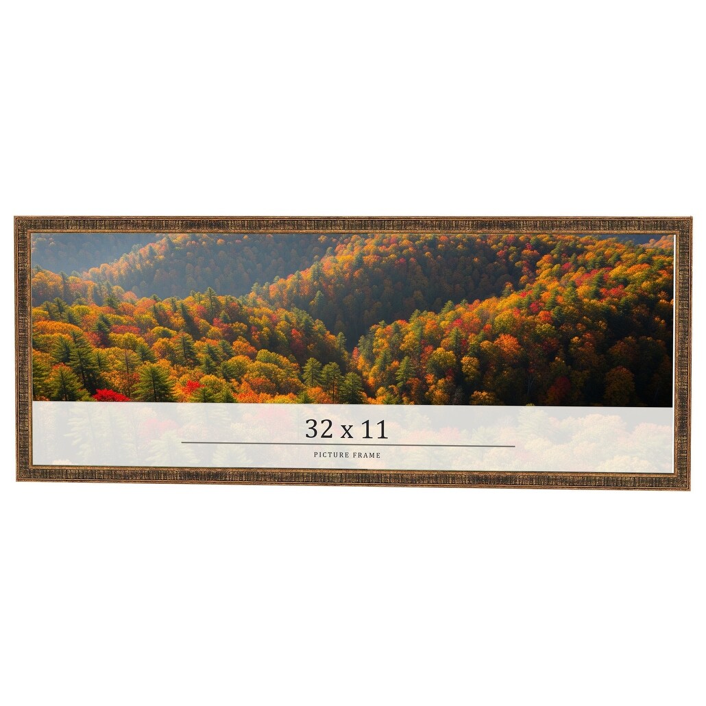32x11 Frame Black Real Wood Picture Frame Kingsley Gold Distressed Photo Frame with UV Acrylic Foam Board Backing &